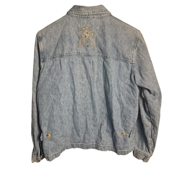 Vtg Christopher & Banks Womens Denim Shirt Turtle Embroidered Nautical Nature L - Picture 6 of 13